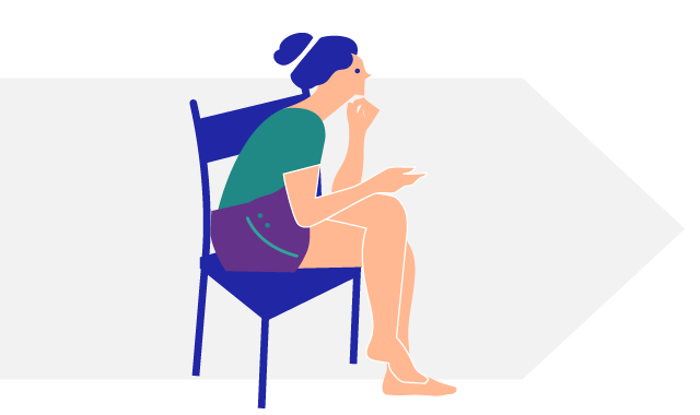 Woman with a bun sitting on chair with arm up to face thinking